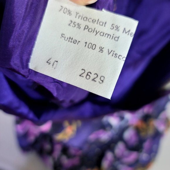 Vintage 70s Vera‎ Mont Paris Purple Floral Print Maxi Dress Ruffle Collar L/S - Picture 13 of 14